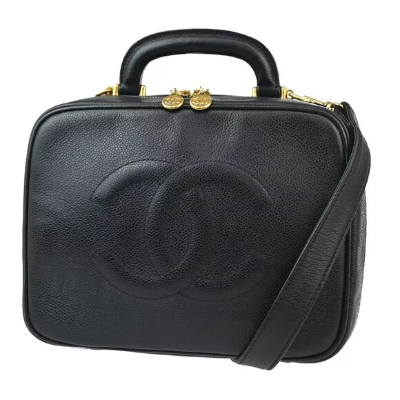CHANEL CC Logo Vanity Cosmetic 2Way Hand Bag Caviar Leather Black GHW 304RJ716 - Picture 1 of 15